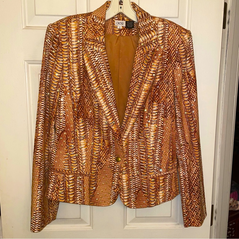 Cache Animal print w/ iridescent sequins Short Jacket